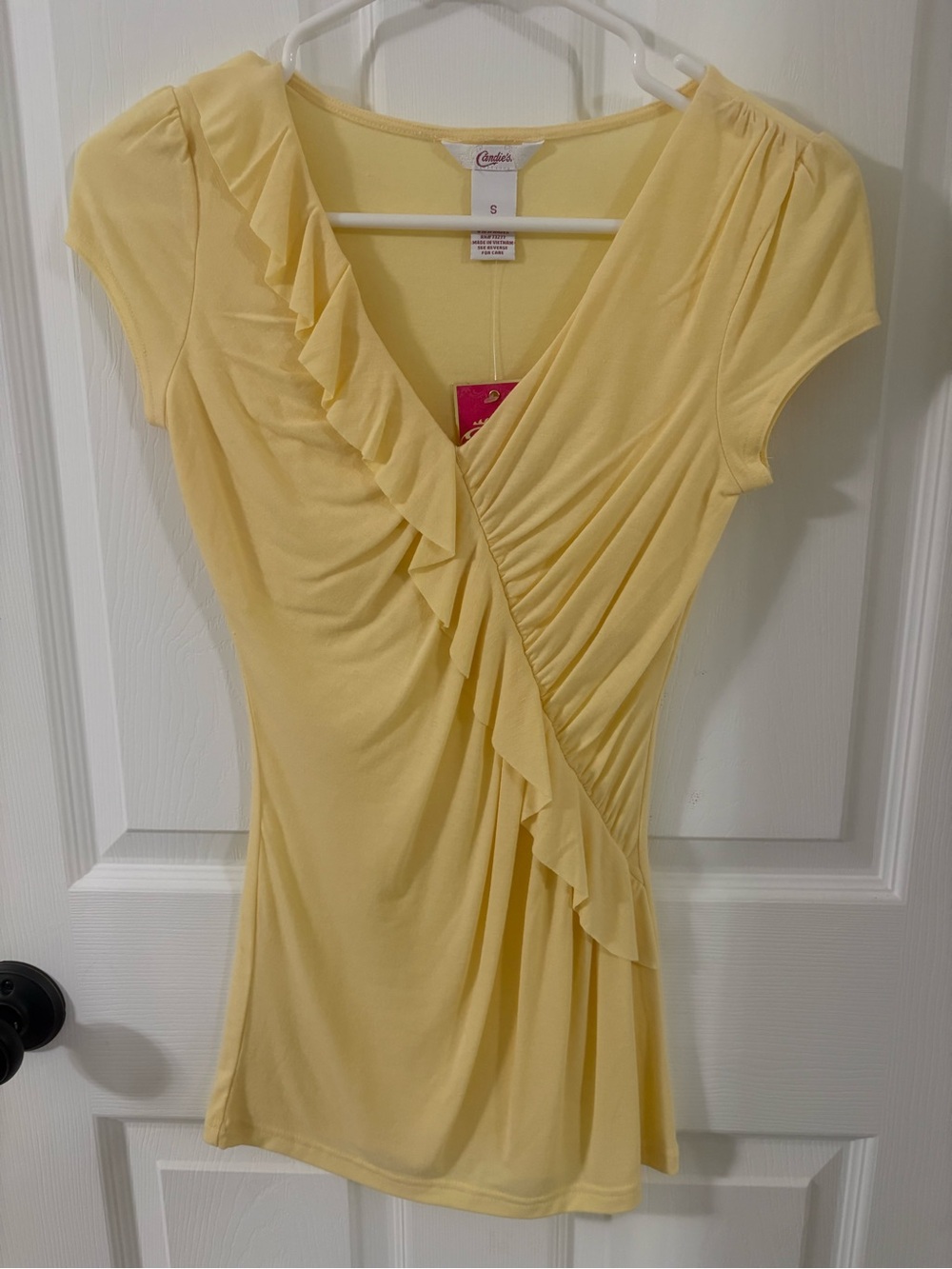 Candies Yellow Ruffle Surplice Short Sleeve Top